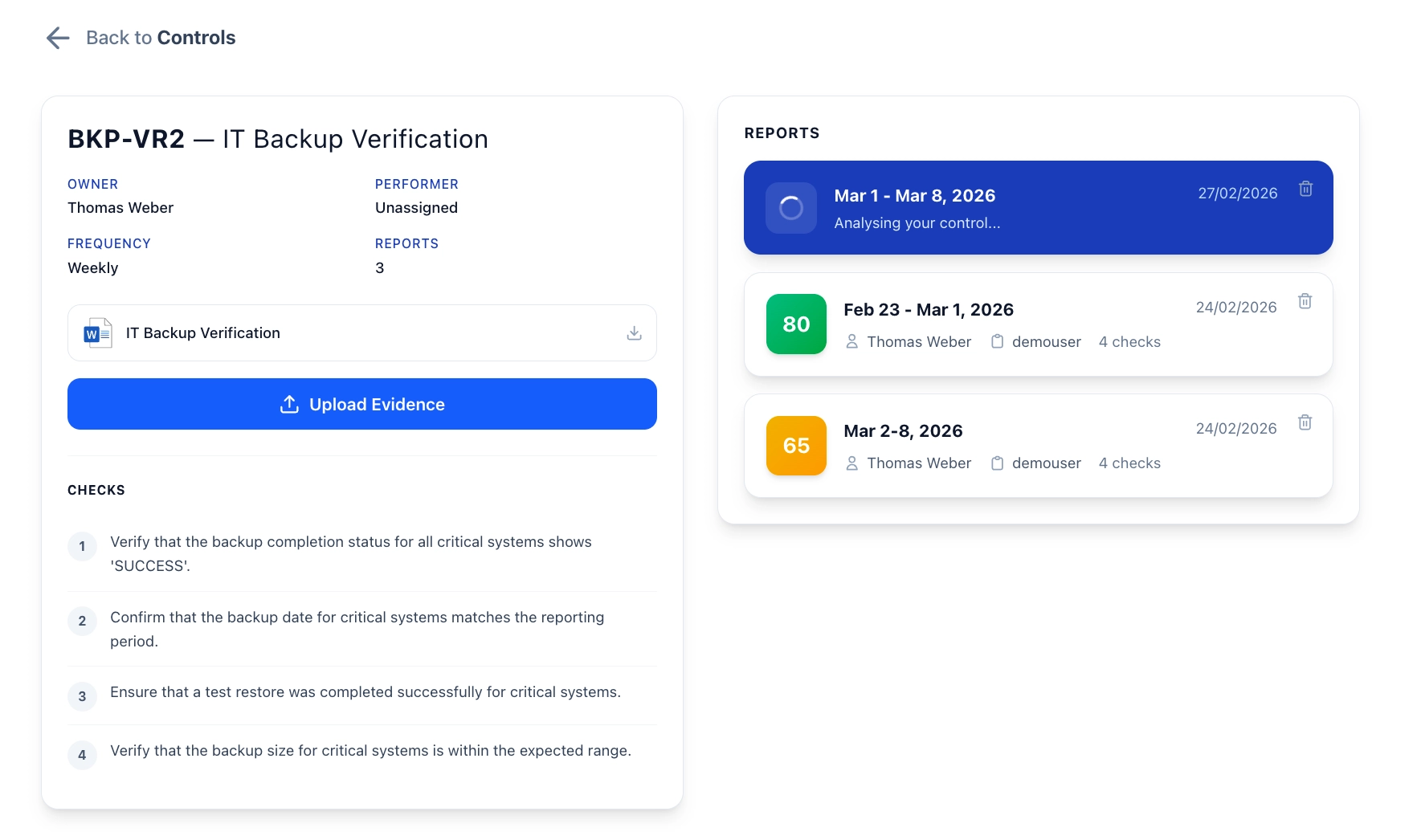 Control Monitoring with Report History