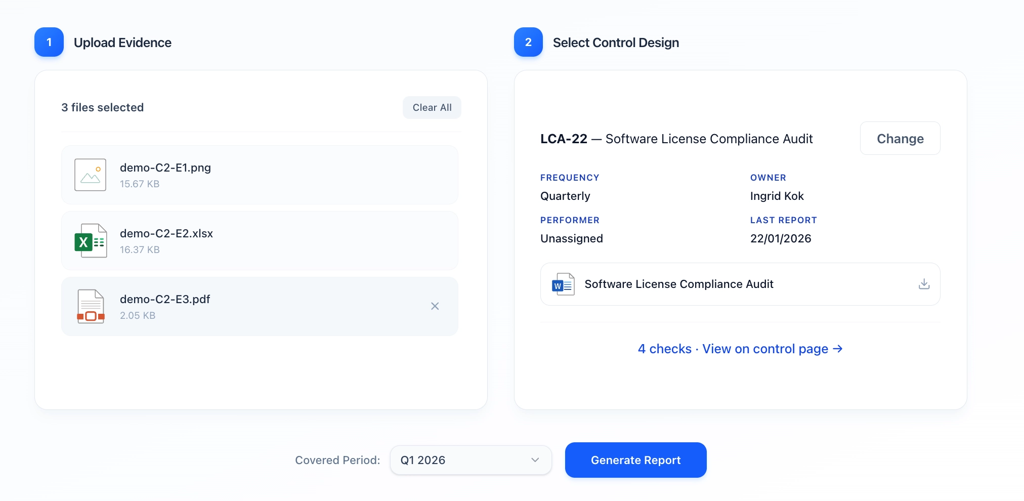Upload Evidence and Select Control Design